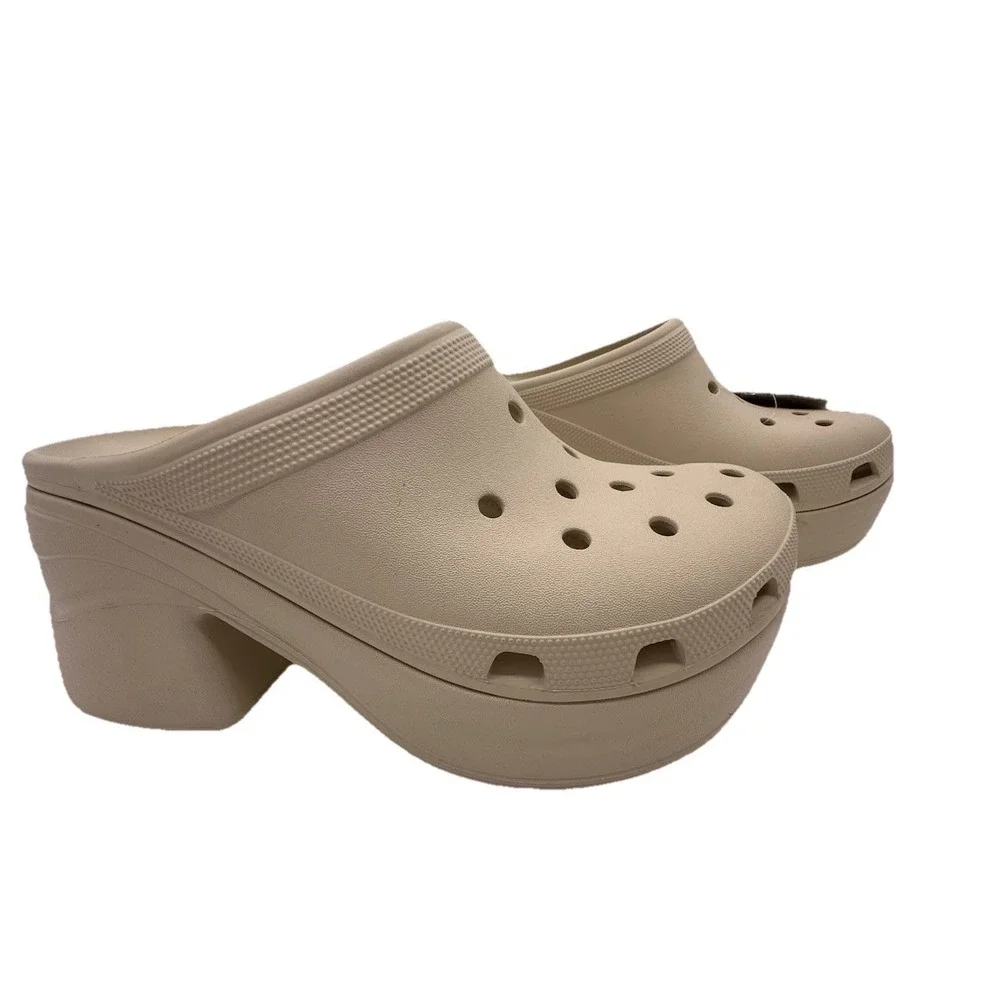 CROCS SIREN PLATFORM CLOGS Heeled Beige High Heel Platform‎ Sandals Sz 12 NWT